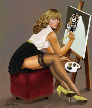 woman looking up Painting - pin up girl nude 070